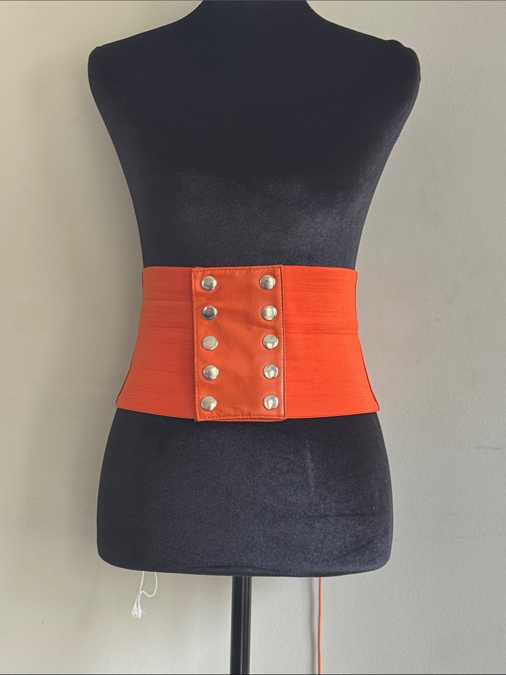 Elastic Wide Waist Belt with Gold Snap Detail - Orange